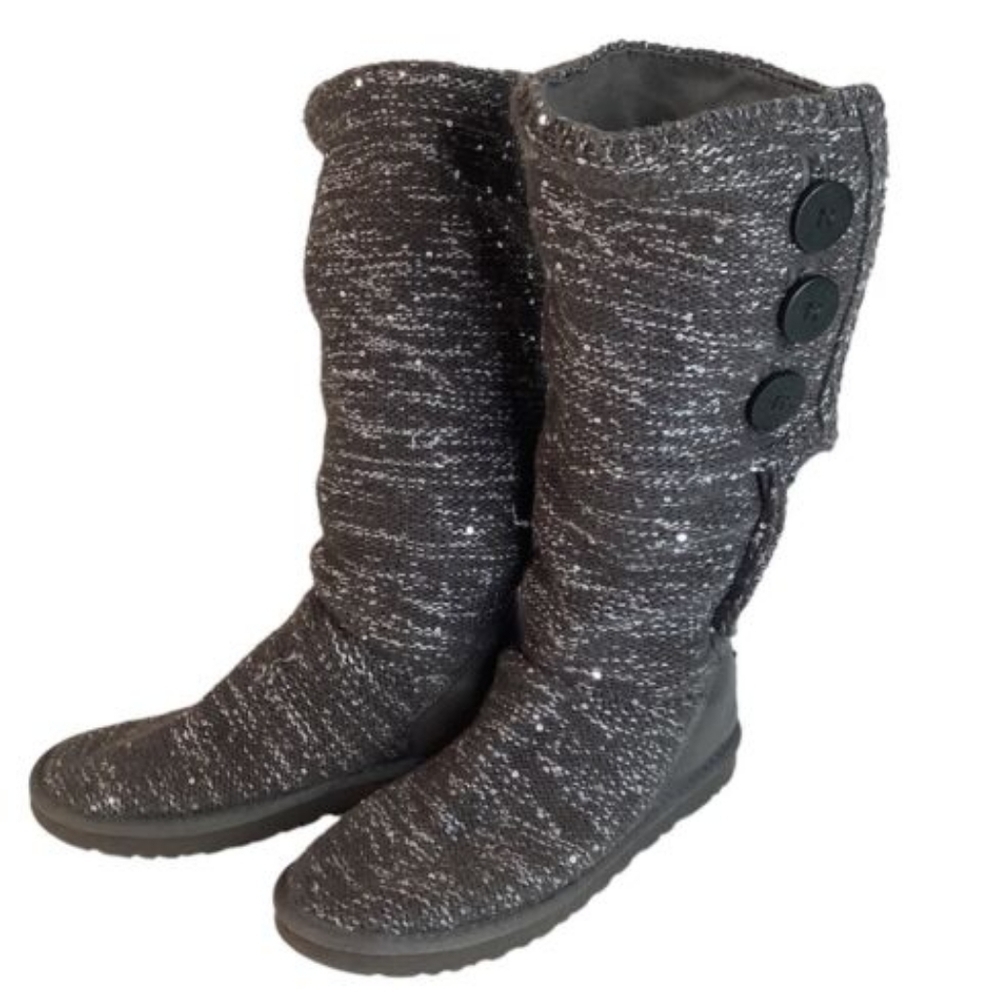 UGG 1006449 Cardy Knit Gray Silver Sequin Tall Lined Sweater Boots
